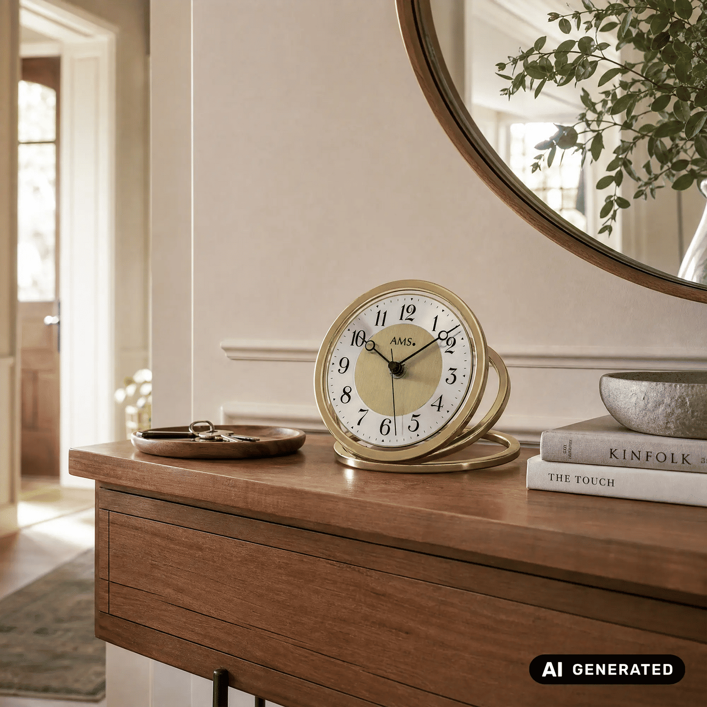 Horloge de table AMS F5179 en laiton • Radio-pilotée • Verre minéral