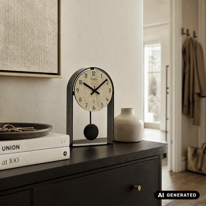 Horloge de table à pendule radiopilotée AMS F5189 Sonoma • Mouvement à pendule radiopiloté • Boîtier en métal laqué