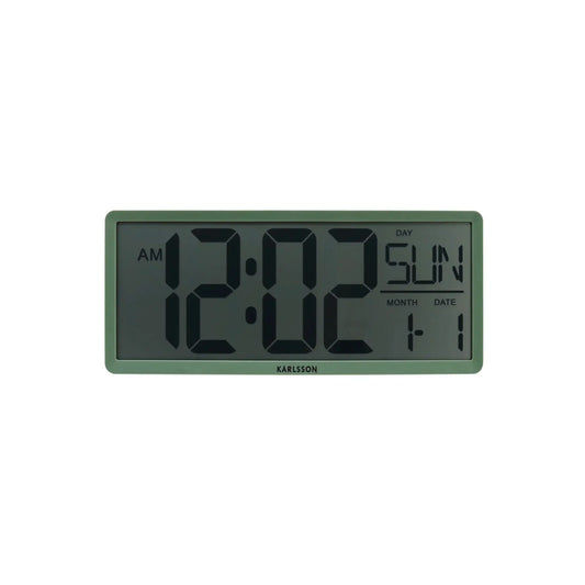 Horloge murale Karlsson Retro LCD KA6020GR vert jungle • Écran LCD numérique • Fonction réveil et calendrier