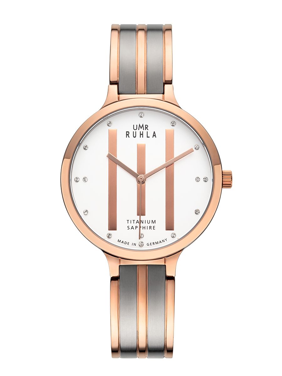 Montre pour femme couleur rose avec cadran rond, verre saphir, cristaux Swarovski et bracelet en métal