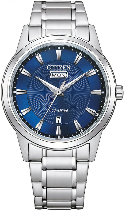 Citizen Herrenuhr mit blauem Zifferblatt, Eco-Drive, Edelstahlarmband
