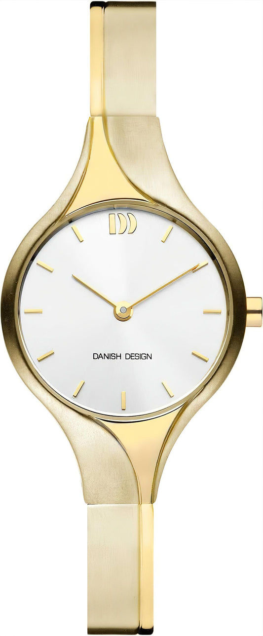 Damenuhr aus Titan mit goldfarbenem Armband und weißem Zifferblatt, Strichindizes