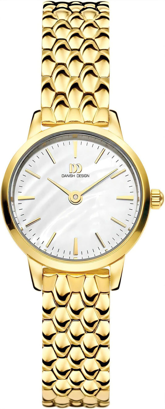 Danish Design Damenuhr mit goldfarbenem Gliederarmband und weißem Zifferblatt