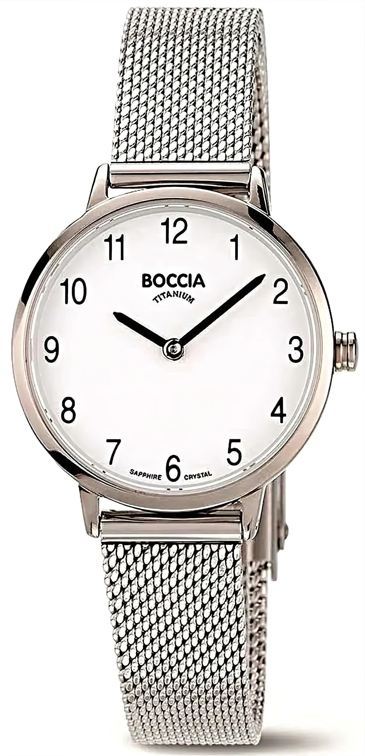 Boccia Damenuhr mit silbernem Mesh-Armband und rundem Zifferblatt mit Indexen