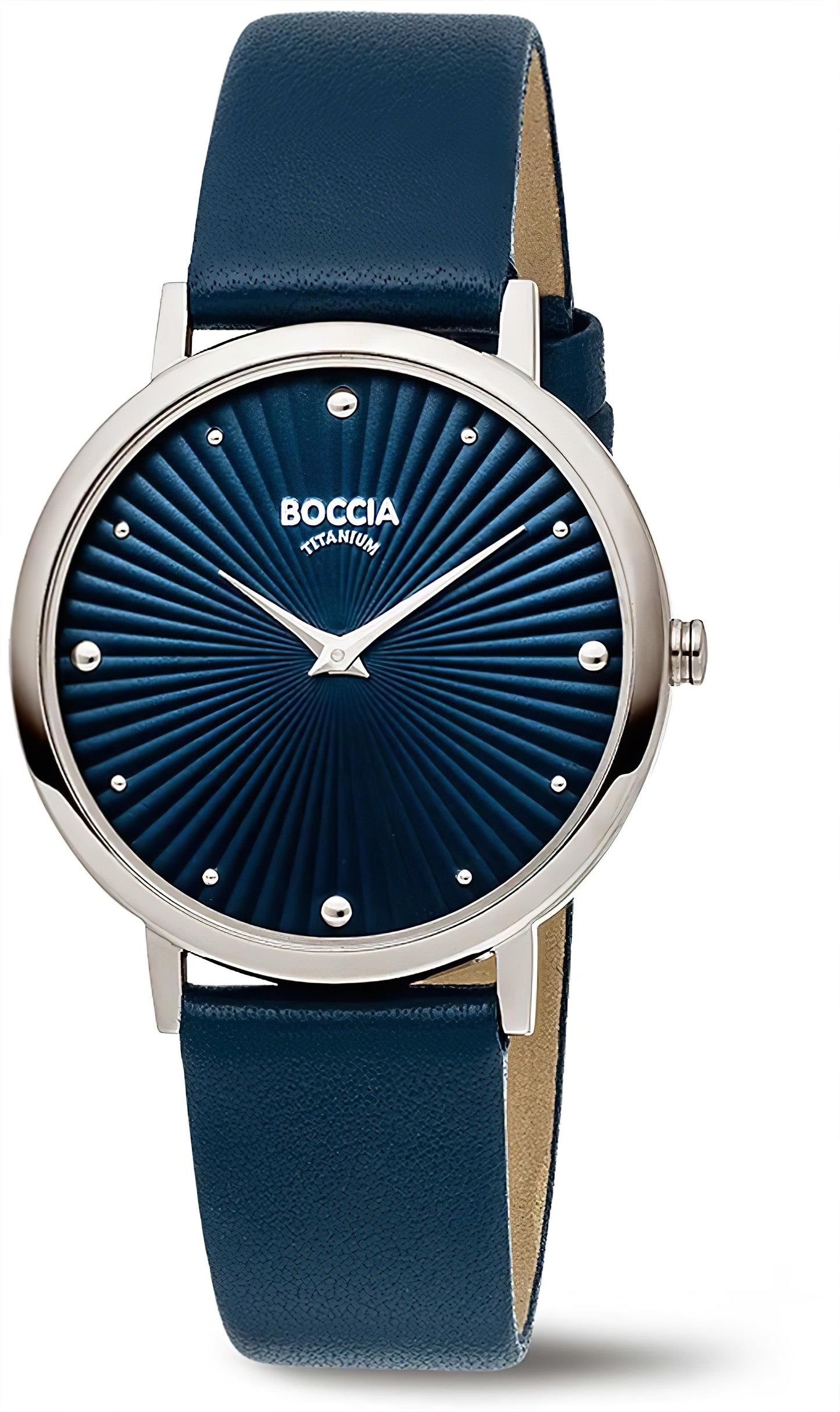 Boccia Herrenarmbanduhr mit blauem Zifferblatt und Lederband, Edelstahlgehäuse