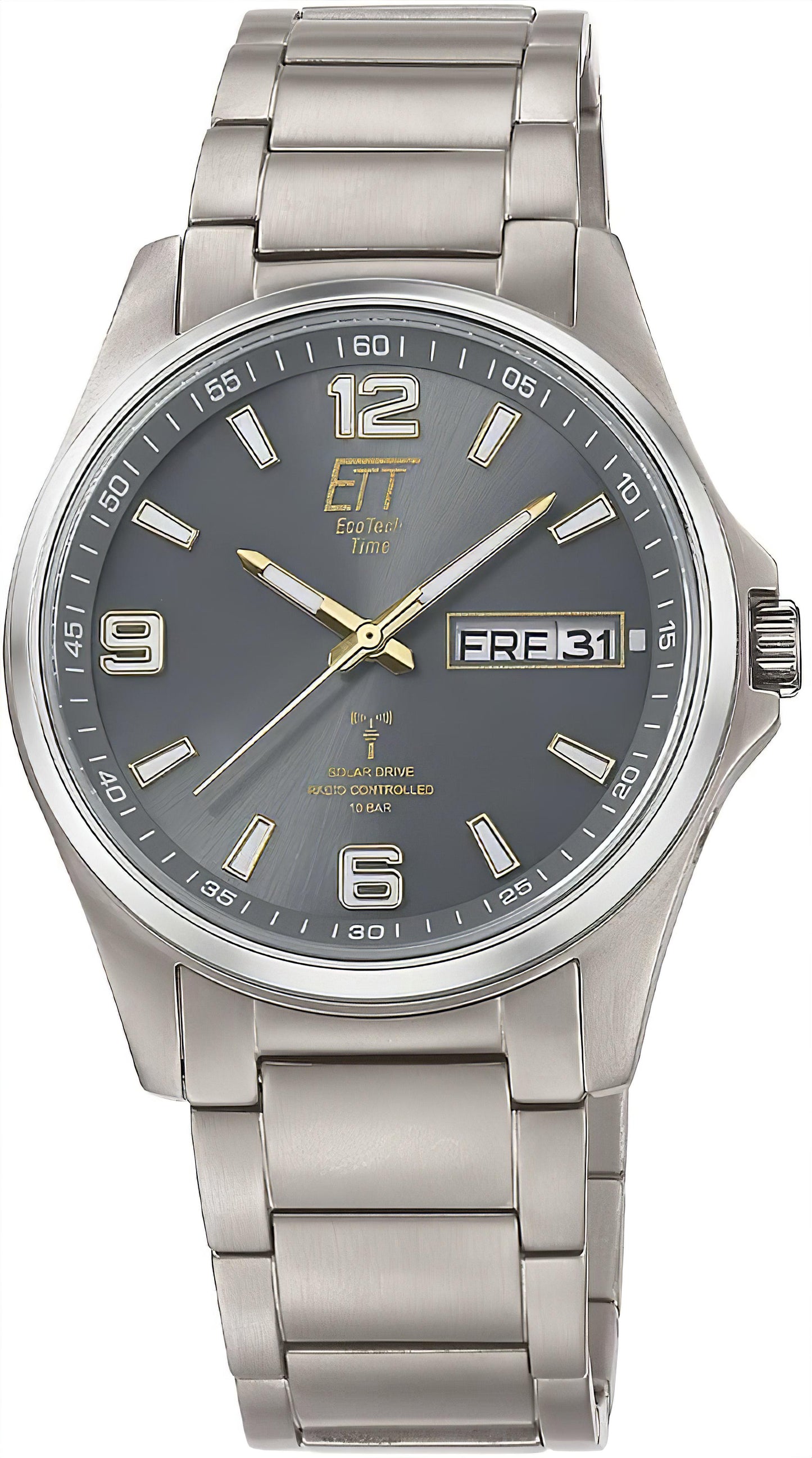 Titan-Herrenuhr mit silbernem Metallarmband und grauem Zifferblatt, Datumsanzeige