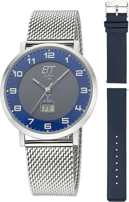 Eco Tech Time Herren-Solarfunkuhr mit blauem Zifferblatt und Metall-Mesh-Armband