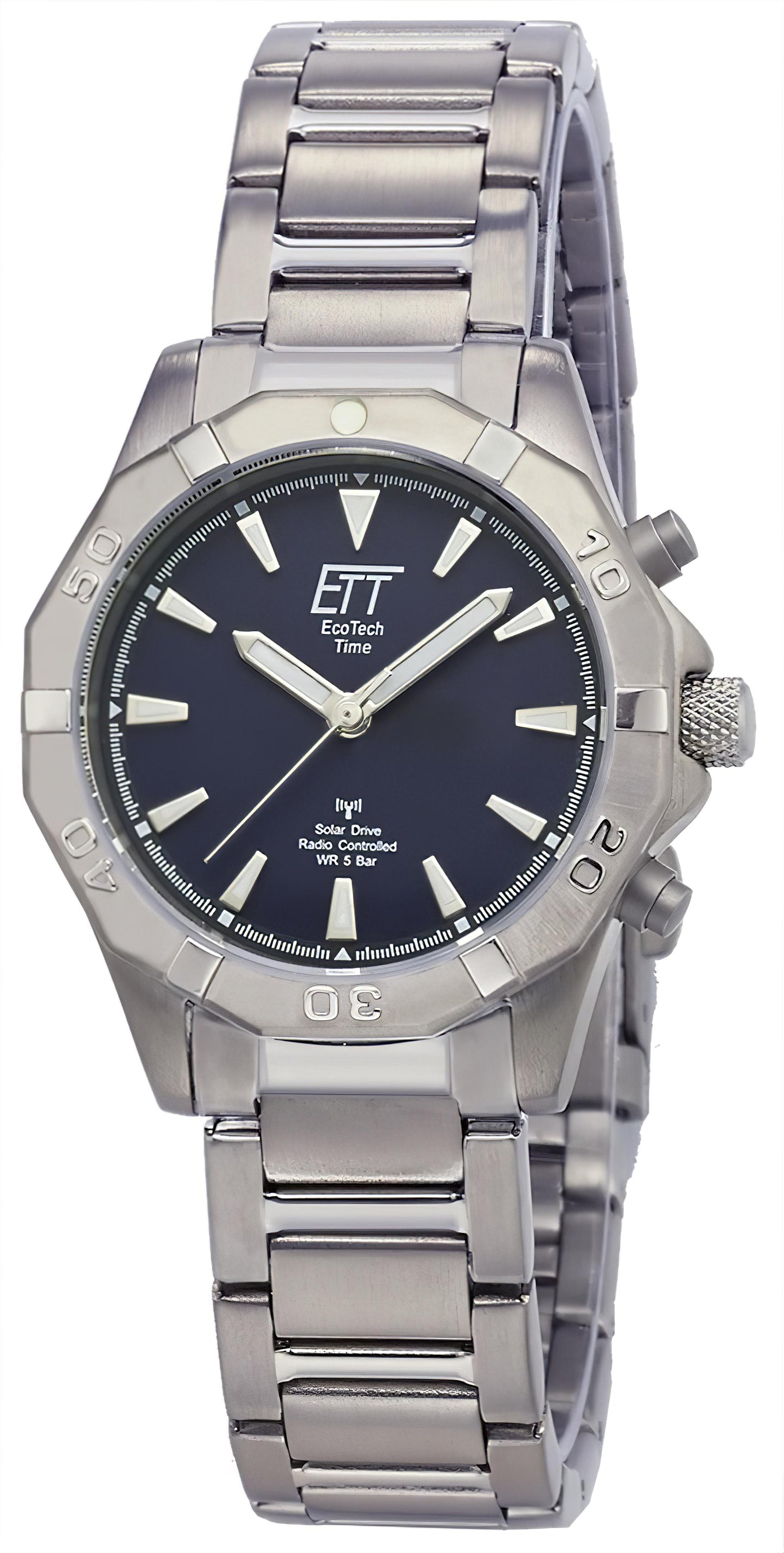 Damenuhr mit silbernem Metallarmband und rundem dunkelblauem Zifferblatt