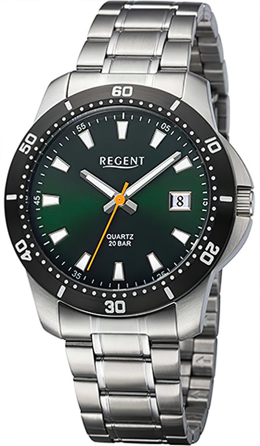 Regent Taucheruhr Herren, Edelstahlband, dunkelgrünes Zifferblatt, Datumsfenster, Lünette