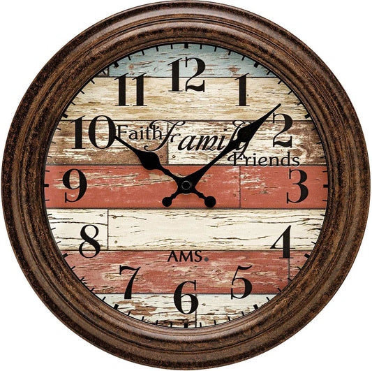 Horloge murale AMS 28x28x5 cm plastique • Mouvement à quartz silencieux • Style vintage