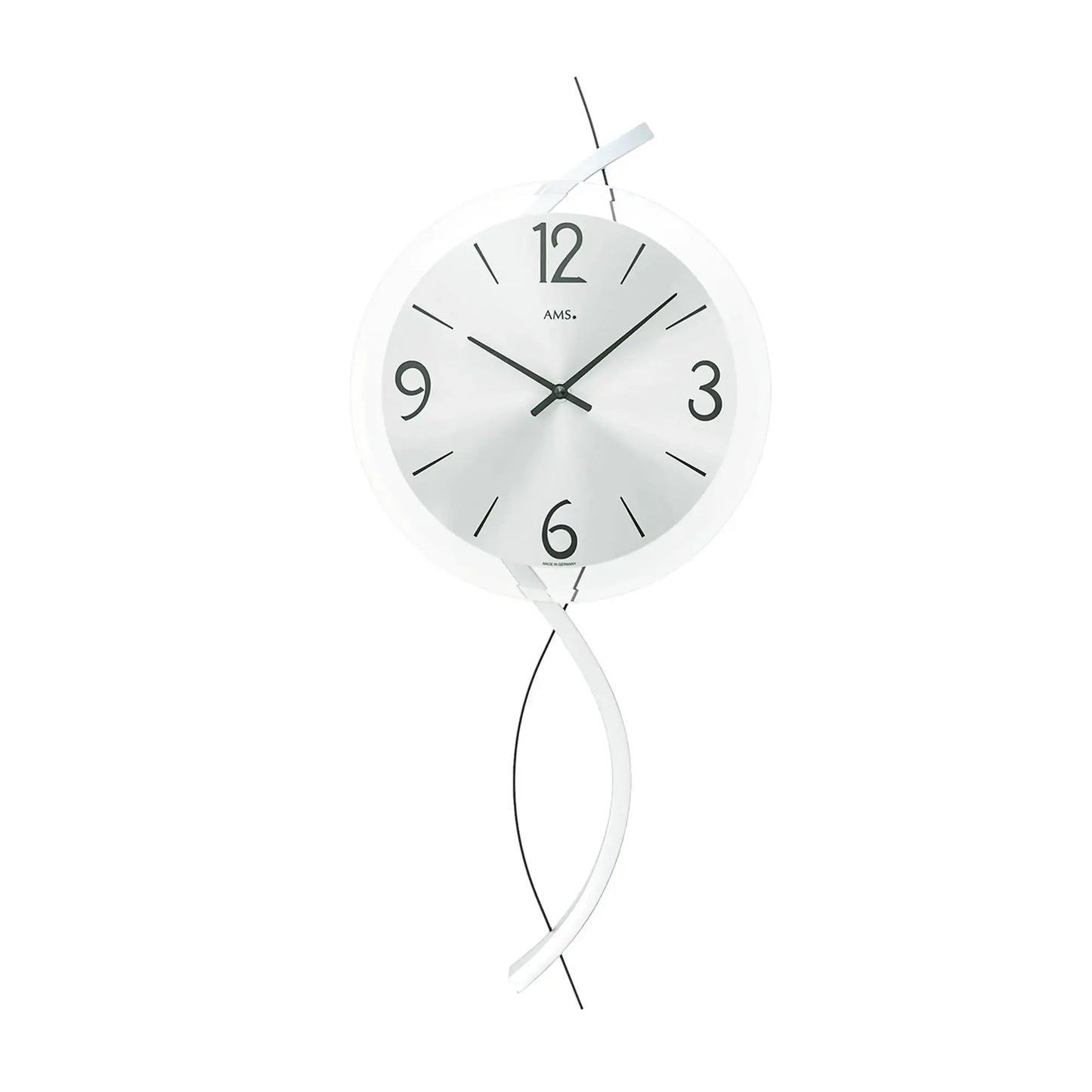 Horloge murale avec cadran rond blanc, aiguilles noires et fine bande centrale