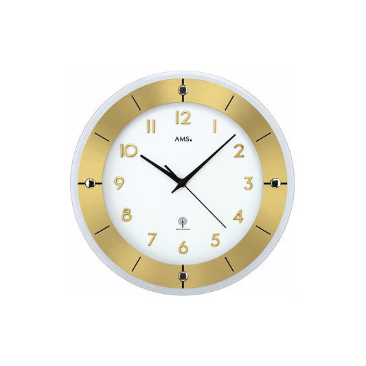 Horloge murale AMS W9450 argent • Verre minéral facetté • Aluminium laqué laiton