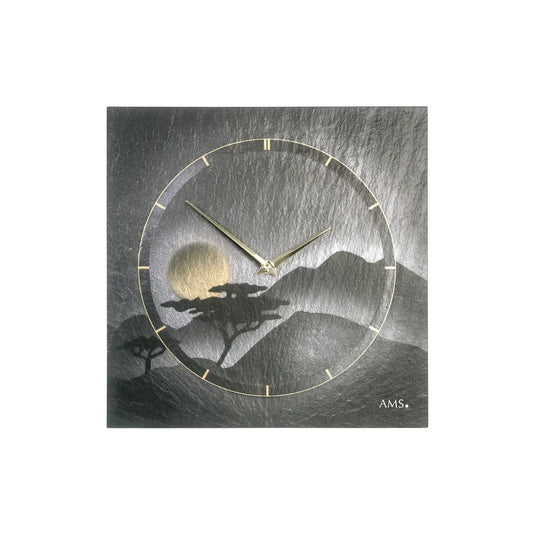 Horloge murale AMS W9514 en ardoise naturelle • Design aérographe • Mouvement à quartz