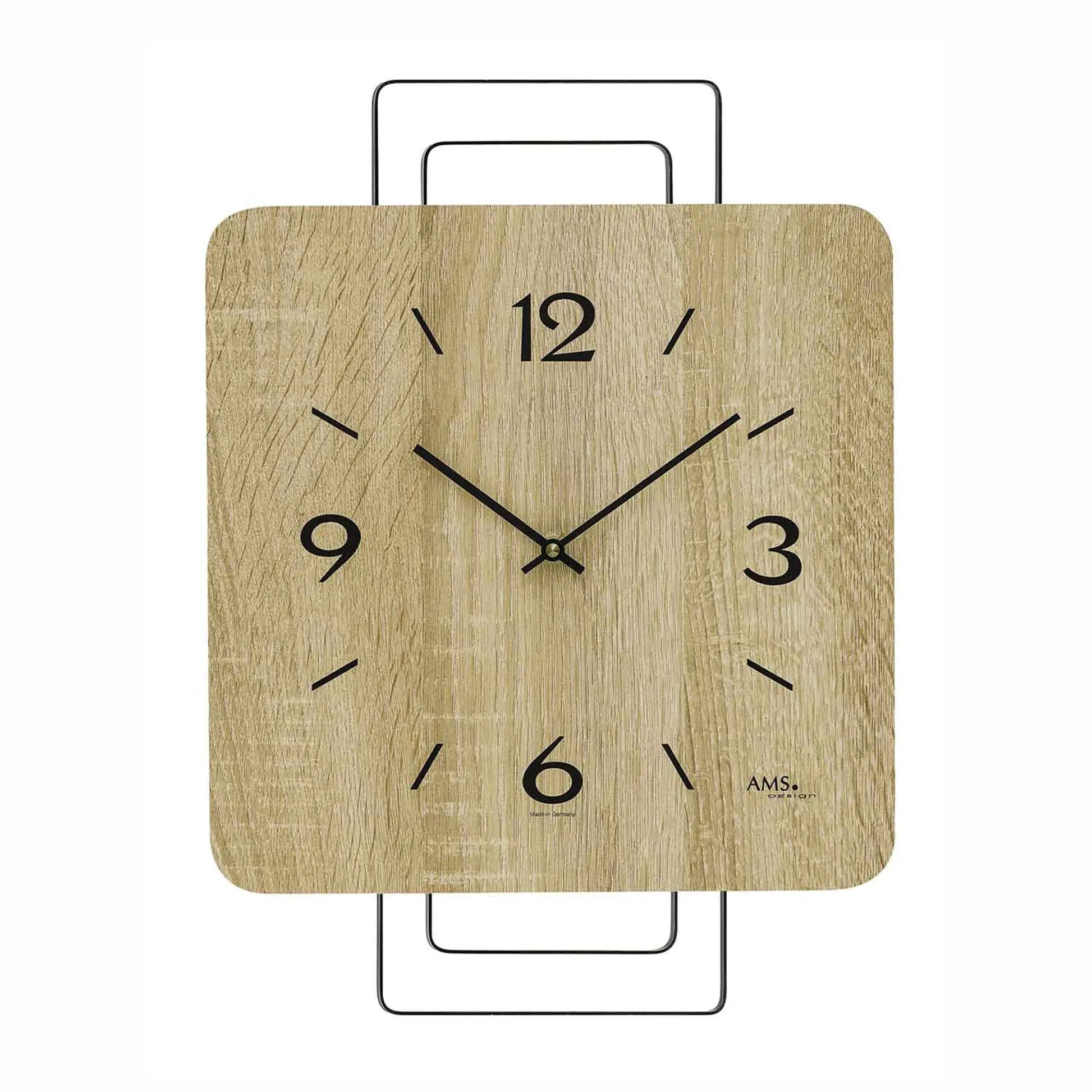 Wanduhr mit Holzoptik Sonoma-Eiche, schwarzem Zifferblatt, arabischen Ziffern und Zeigern