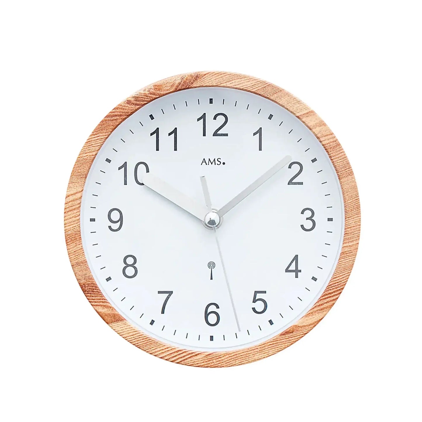 Horloge murale avec cadre aspect bois, cadran rond blanc et aiguilles