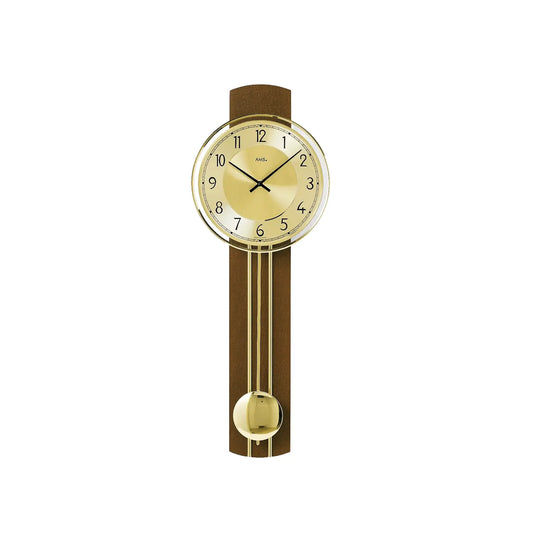 Horloge murale AMS W7115/1 en noyer • Mouvement à pendule à quartz • Boîtier en bois massif