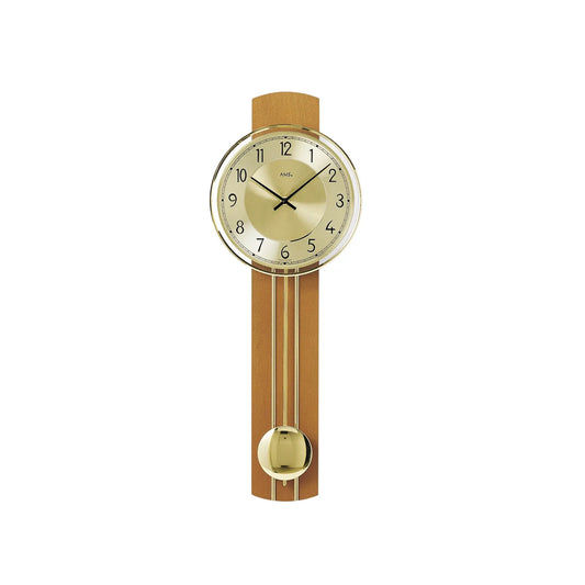 Horloge murale à pendule à quartz AMS W7115/9 en merisier • Mouvement à pendule à quartz • Bois massif avec verre minéral
