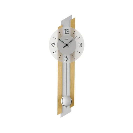 Horloge murale à balancier AMS W7207/18 en hêtre • Mouvement à quartz avec balancier • Bois massif et verre minéral