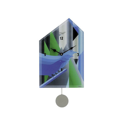 Horloge murale AMS W7494 bleue • Mouvement pendule à quartz avec mélodie • Arrêt nocturne manuel