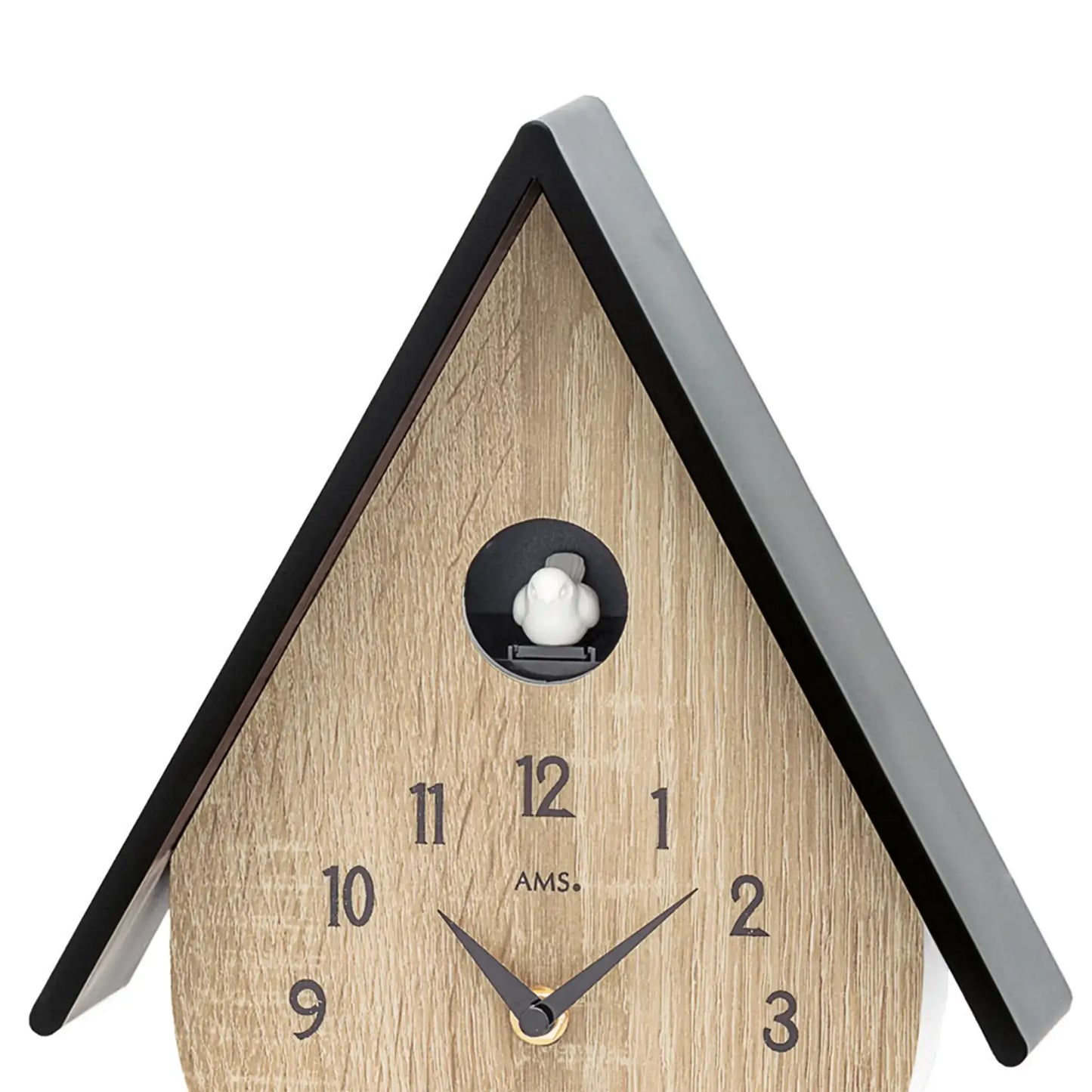 Horloge murale coucou en imitation bois avec fenêtre coucou, chiffres 1-11 et côtés de toit gris