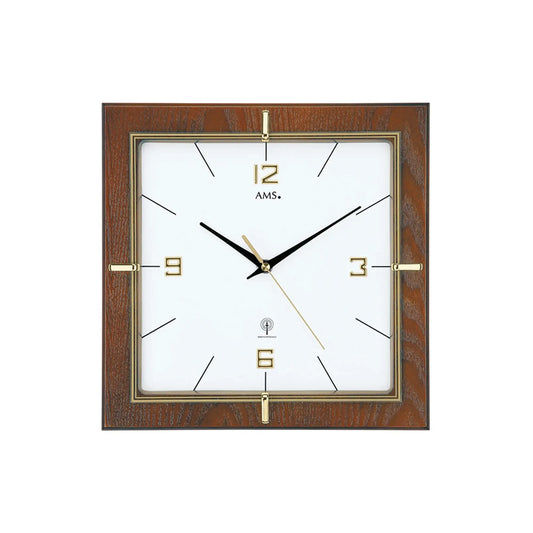 Horloge murale AMS W9434 en noyer • Mouvement à quartz • Verre minéral avec impression dorée