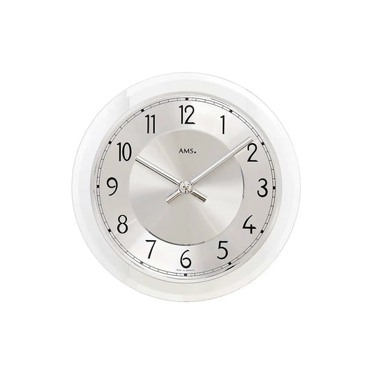 Horloge murale AMS W9476 argent • Verre minéral facetté • Cadran en aluminium