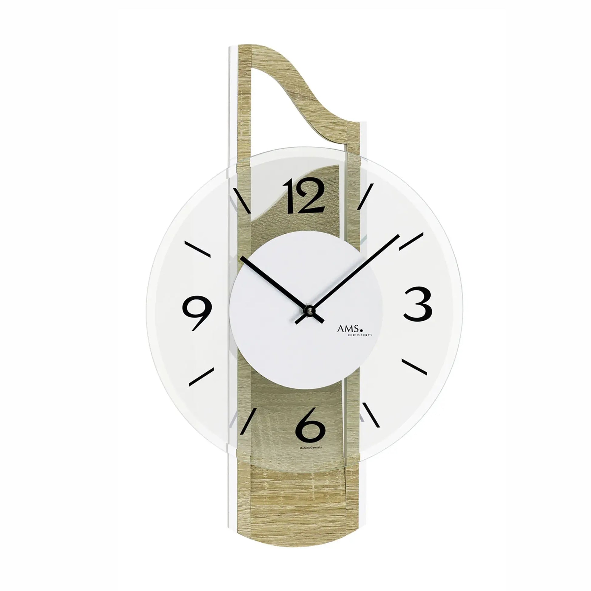 Wanduhr mit facettiertem Mineralglas, Holzgehäuse Sonoma und Aluminiumauflage