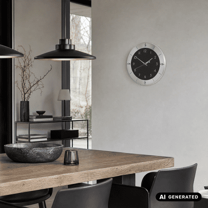 Zegar ścienny AMS W9449 srebrny • Fasetowane szkło mineralne • Szlifowane aluminium
