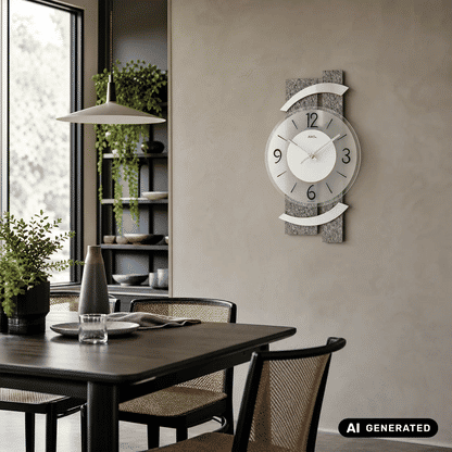 AMS W9548 Zegar ścienny kamień naturalny/aluminium • Fasetowane szkło mineralne • Mechanizm kwarcowy