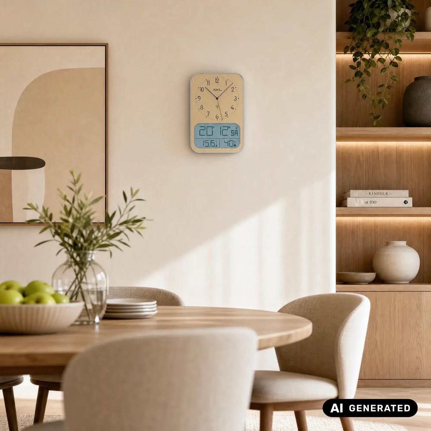 Horloge murale AMS Funk F5891M • Écran LCD • Aspect bois élégant