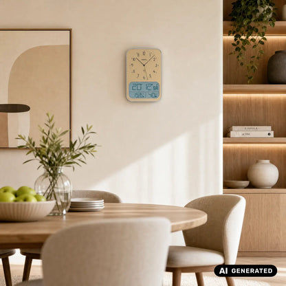 Horloge murale AMS Funk F5891M • Écran LCD • Aspect bois élégant