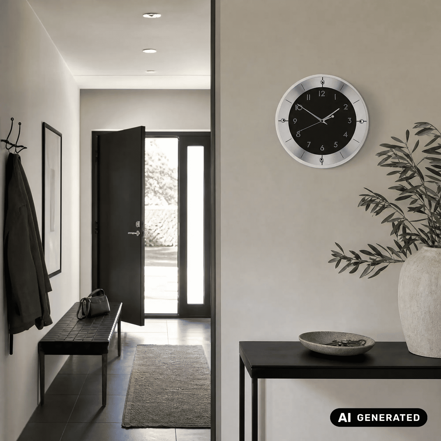 Zegar ścienny AMS W9449 srebrny • Fasetowane szkło mineralne • Szlifowane aluminium