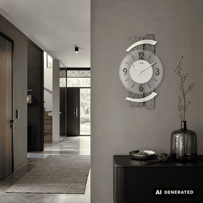 AMS W9548 Zegar ścienny kamień naturalny/aluminium • Fasetowane szkło mineralne • Mechanizm kwarcowy