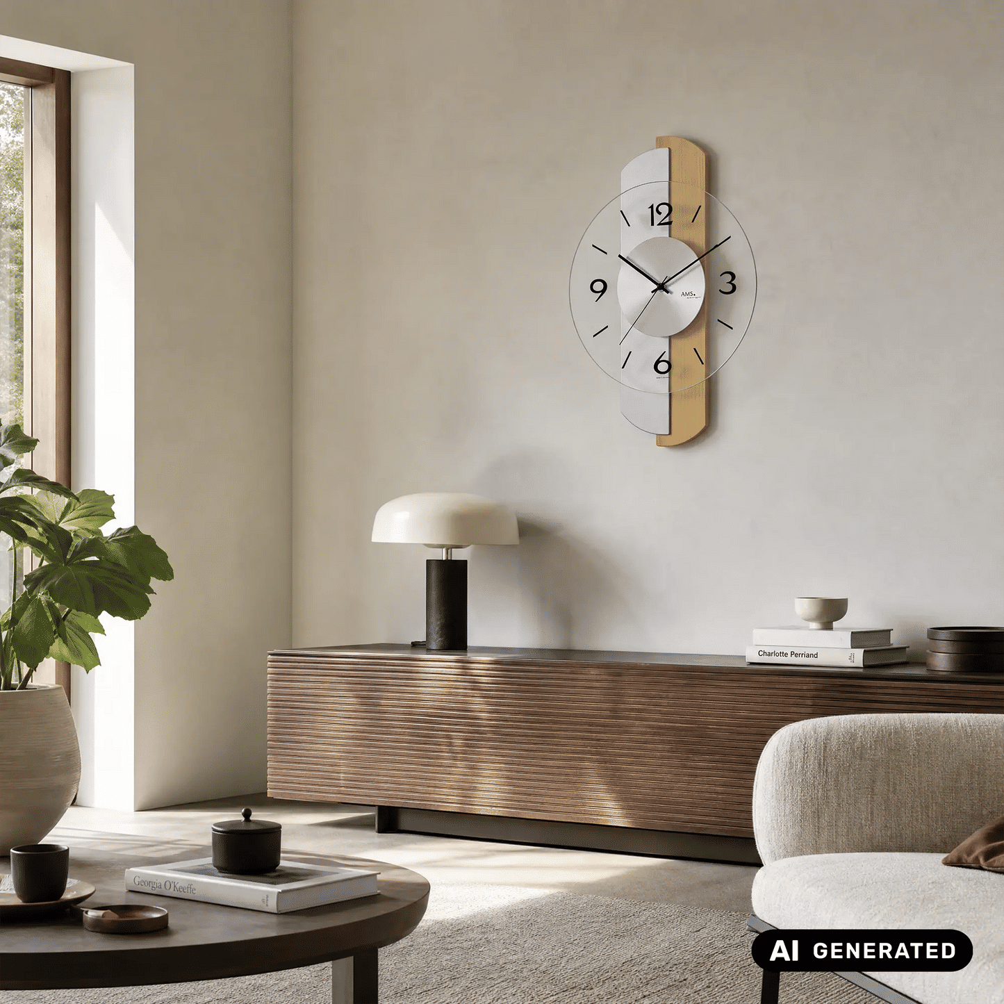 Zegar ścienny AMS W9209 Sonoma • Obudowa z drewna bukowego • Fasetowane szkło mineralne