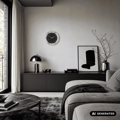 Zegar ścienny AMS W9449 srebrny • Fasetowane szkło mineralne • Szlifowane aluminium