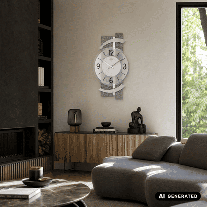 AMS W9548 Zegar ścienny kamień naturalny/aluminium • Fasetowane szkło mineralne • Mechanizm kwarcowy