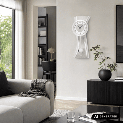 Zegar wahadłowy kwarcowy AMS W7268, zegar ścienny, aluminium • szkło mineralne • metalowa tarcza