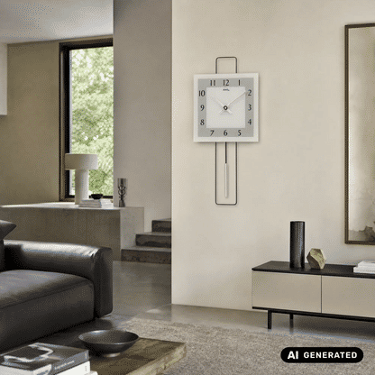 Zegar ścienny AMS W7504 srebrny • mechanizm kwarcowy z wahadłem • metalowy design ze szkłem mineralnym
