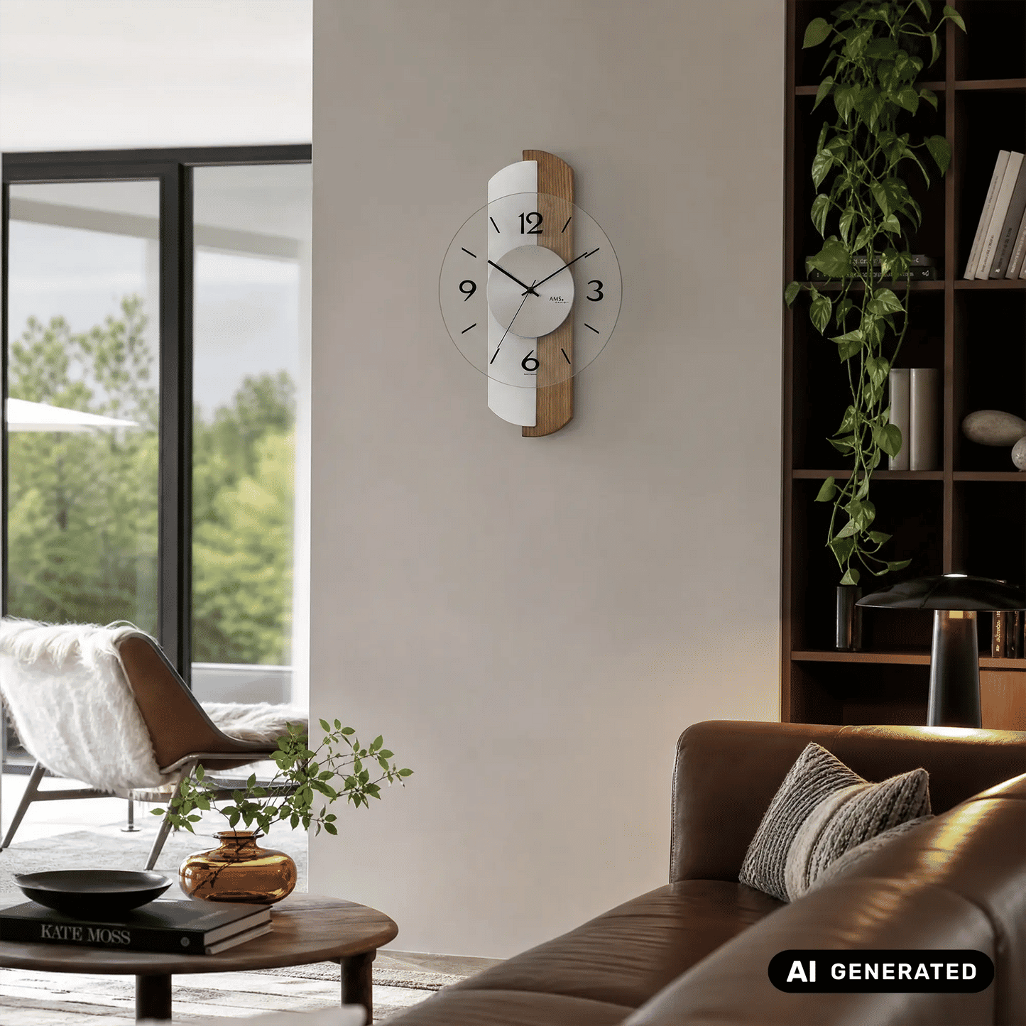 Zegar ścienny AMS W9211 dąb/srebrny • szkło mineralne fazowane • mechanizm kwarcowy