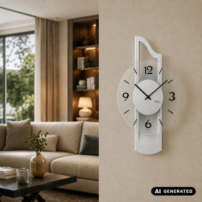 Wanduhr mit Aluminiumauflage und facettiertem Mineralglas, rundes Ziffernblatt grau
