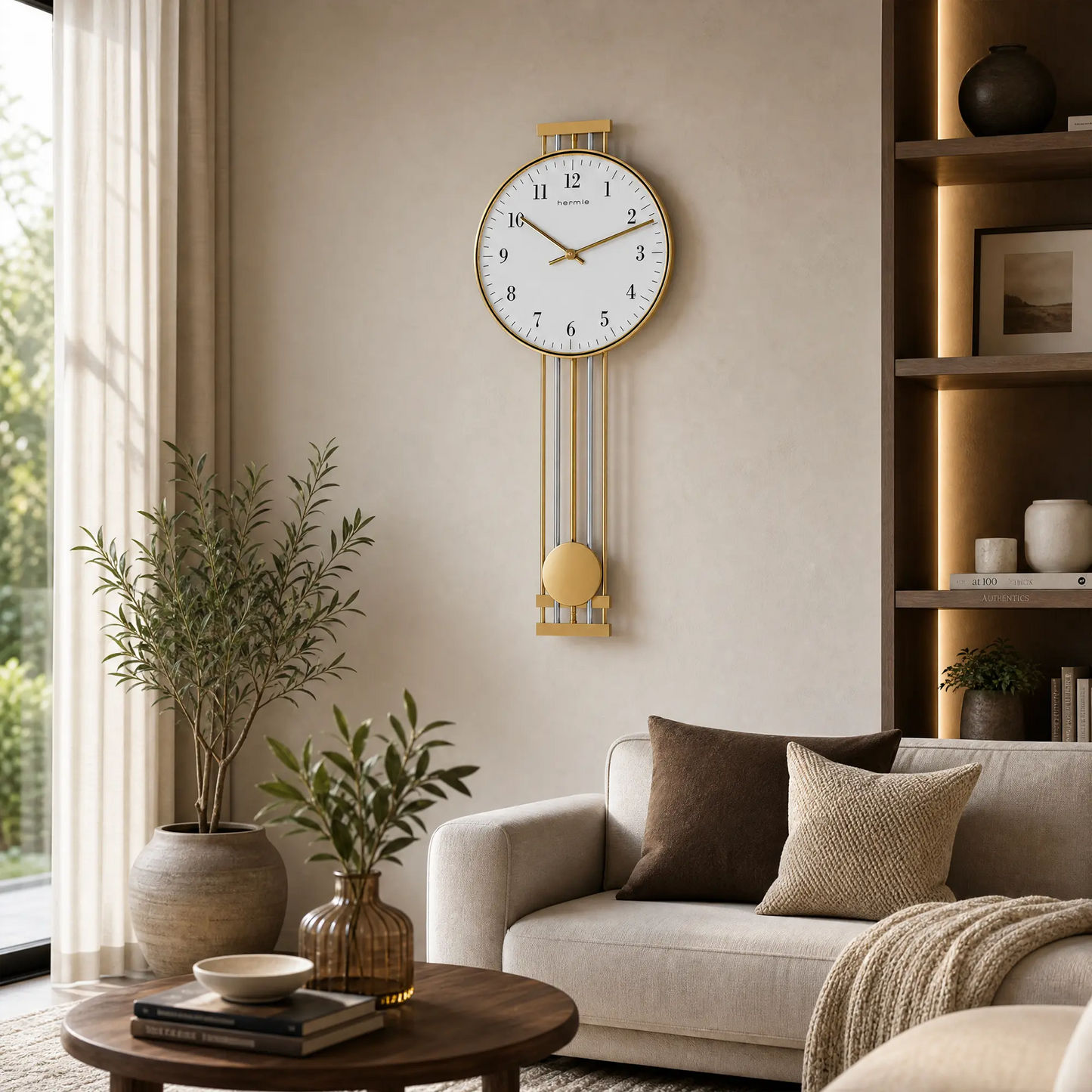 Horloge murale Hermle 56x24x7 cm laiton • Radiopilotée • Balancier en laiton