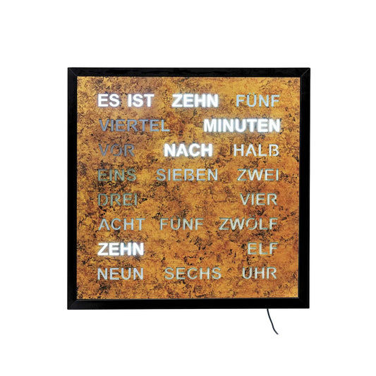 Horloge murale AMS T1273 doré-brun • Horloge à mots avec affichage LED • Fonctionnement sur secteur 220V