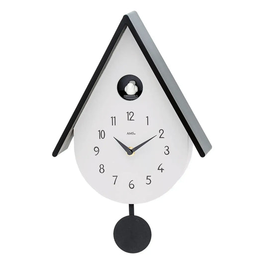 Horloge murale AMS en forme de goutte, boîtier gris clair, cadre noir, motif coucou