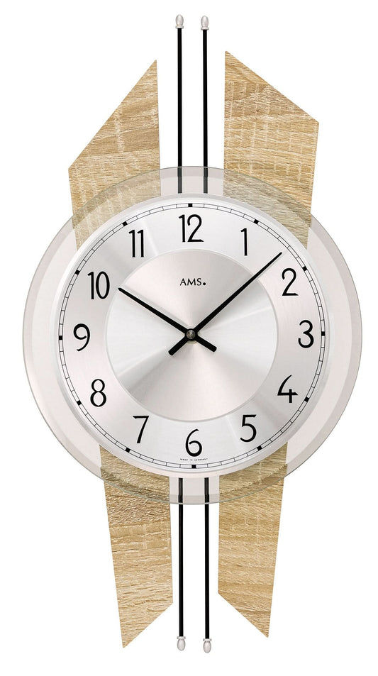 AMS Horloge murale 40x40x5 cm en bois • Mouvement radio précis • Design moderne