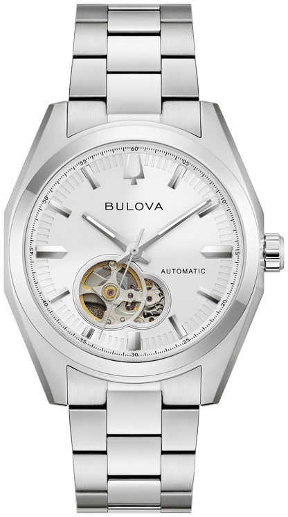 Bulova Surveyor 96A345 Herrenuhr Automatik Silber • Offenes Herz • Saphirglas