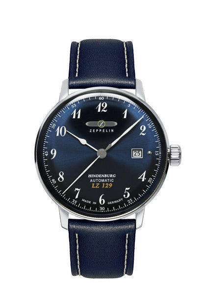 Herrenarmbanduhr Zeppelin Hindenburg mit dunkelblauem Zifferblatt und Lederband