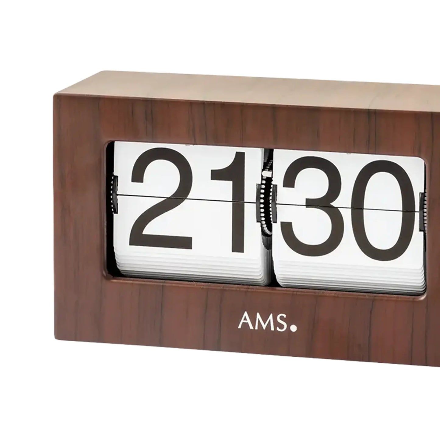 AMS Retro T1177 Zegar stołowy / Flip Clock • Wyświetlacz z klapkami • Metal i dekor orzecha włoskiego