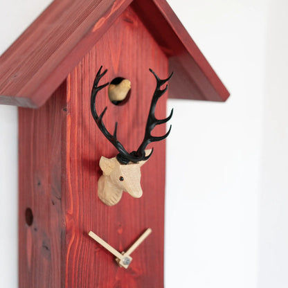 Rombach & Haas Classic SLM3H-3 Horloge Murale Bois Naturel/Rouge • Mouvement Mécanique 8 Jours • Véritable Coucou de la Forêt-Noire
