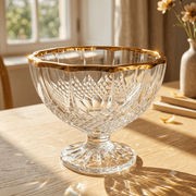 Cristal D'Arques_Cristal D'Arques Longchamp Gold Footed Fruit Bowl_