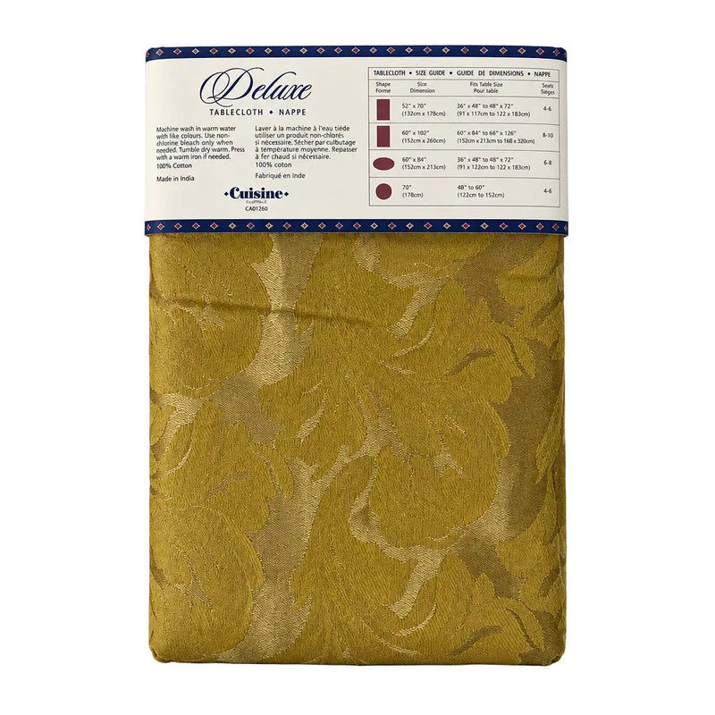Cuisine Deluxe_Deluxe Oval Tablecloth Damask Floral Gold - 60" x 84"_